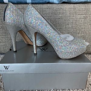 Silver Worthington Platform Heels